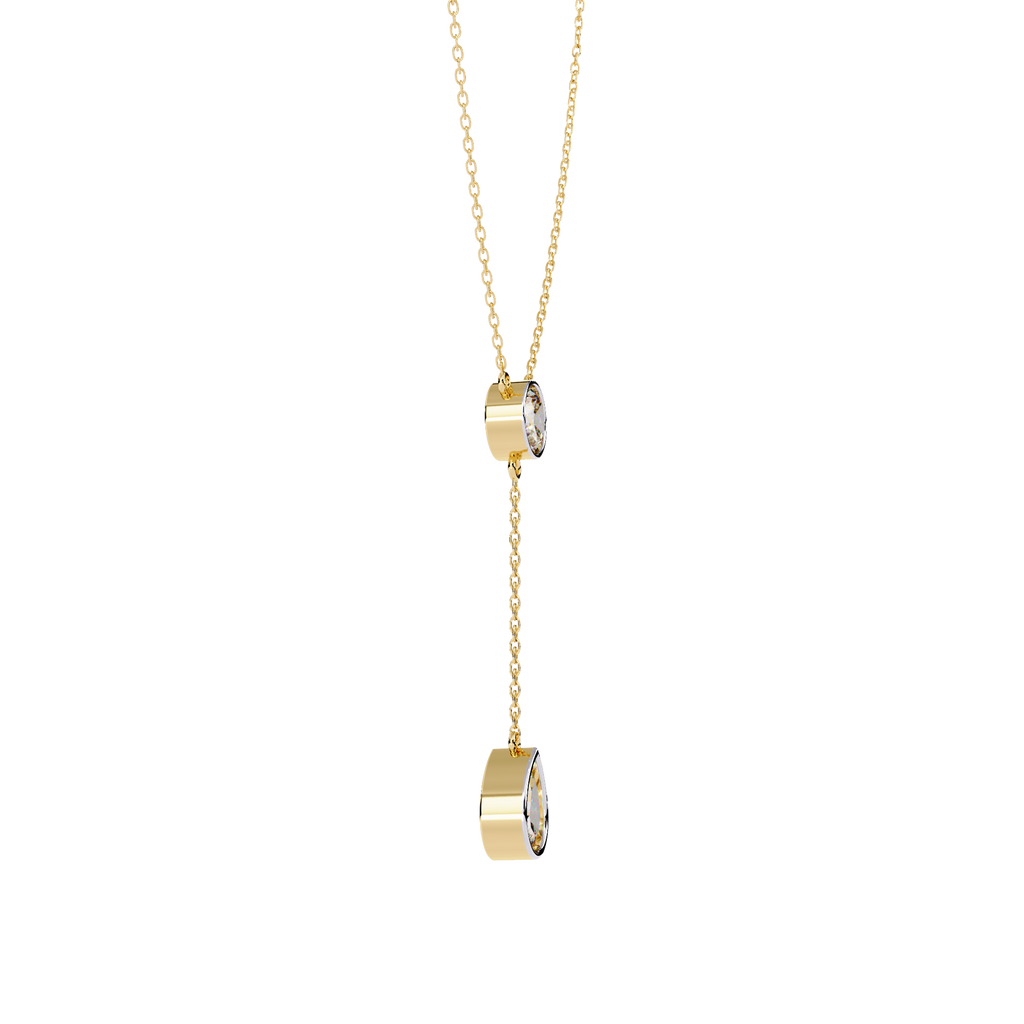 Yellow Gold Serenity Round & Pear Lariat Diamond Necklace