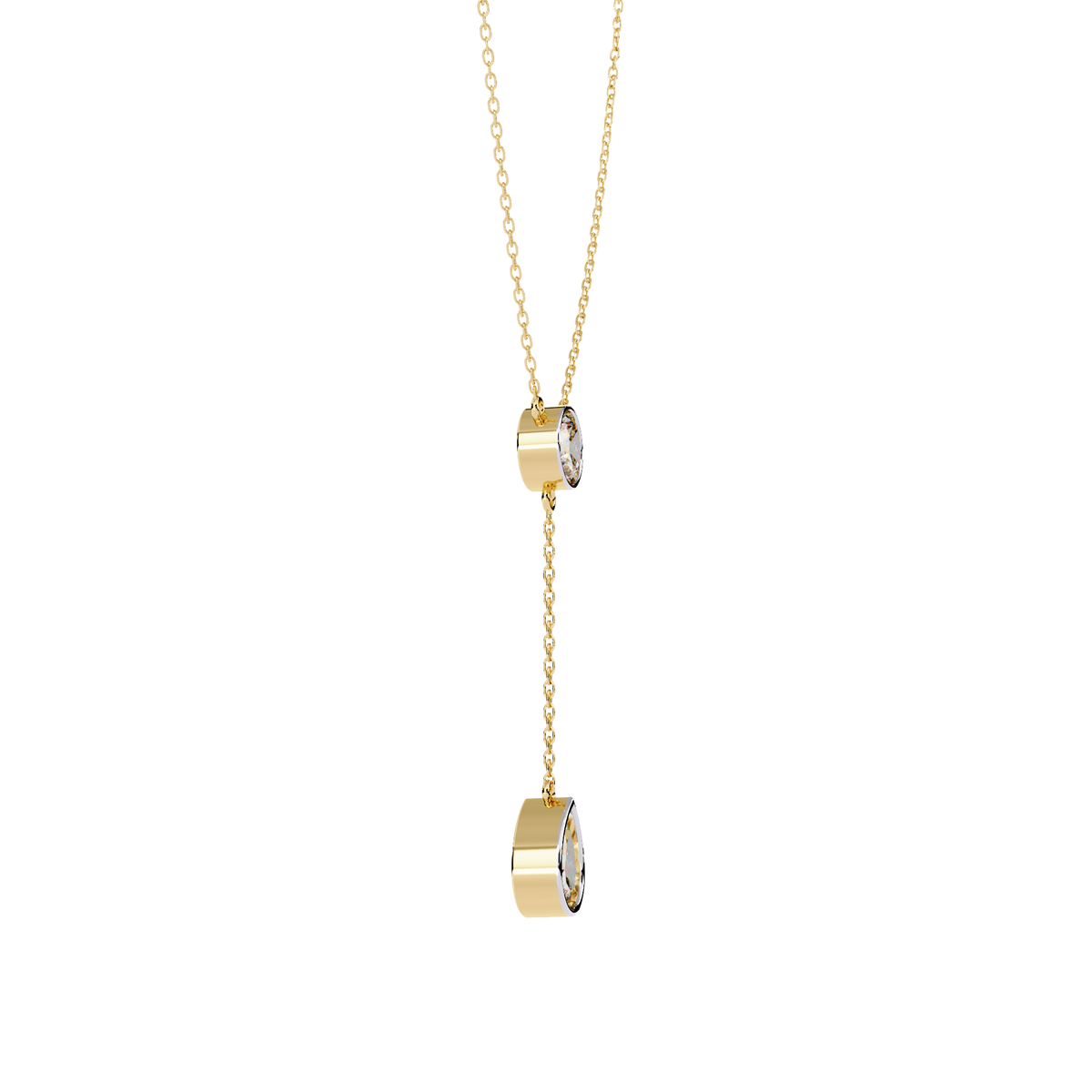 Yellow Gold Serenity Round & Pear Lariat Diamond Necklace