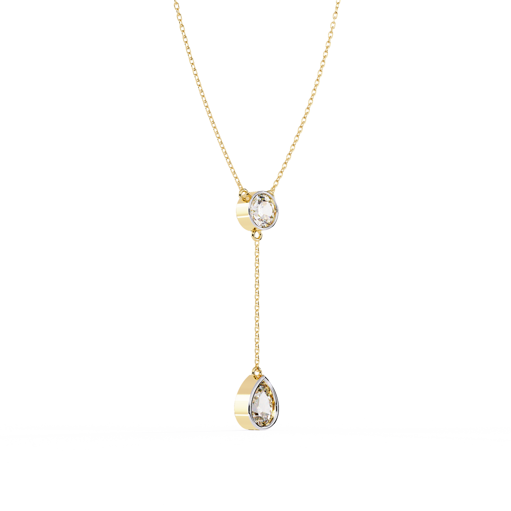 Yellow Gold Serenity Round & Pear Lariat Diamond Necklace