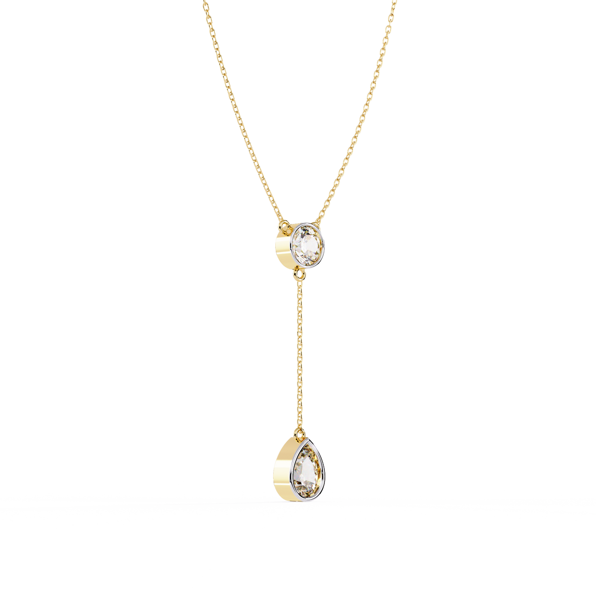 Yellow Gold Serenity Round & Pear Lariat Diamond Necklace