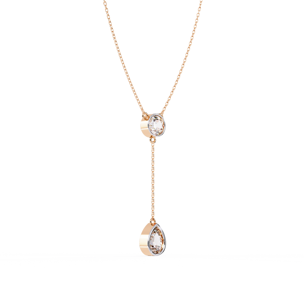 Rose Gold Serenity Round & Pear Lariat Diamond Necklace