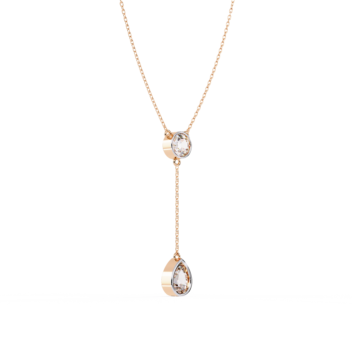 Rose Gold Serenity Round & Pear Lariat Diamond Necklace