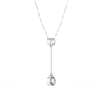White Gold Round & Pear Bezel Lariat Drop Necklace