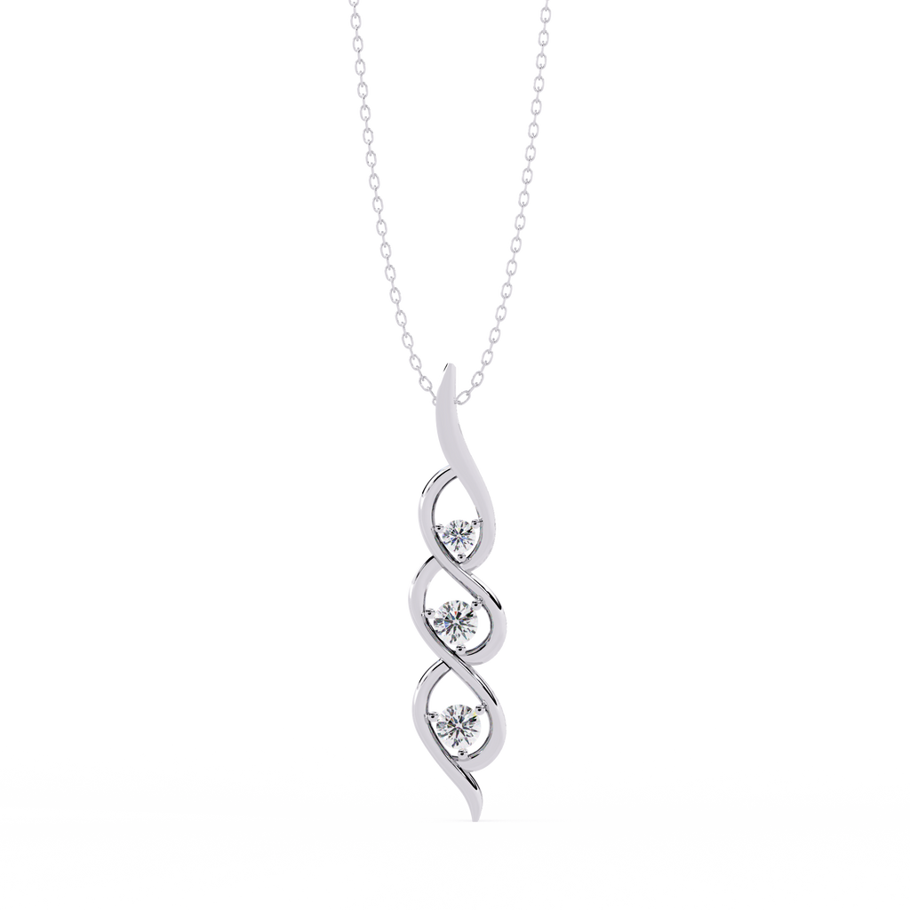 White Gold Three-Stone Twist Diamond Pendant Necklace