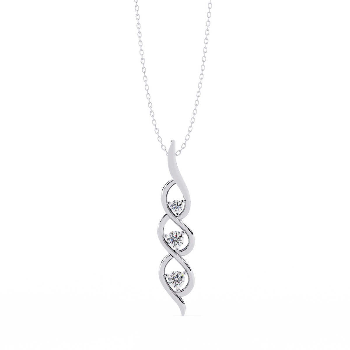 White Gold Three-Stone Twist Diamond Pendant Necklace