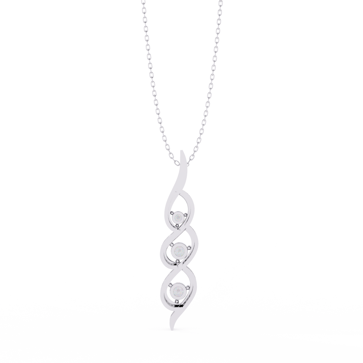 White Gold Three-Stone Twist Diamond Pendant Necklace