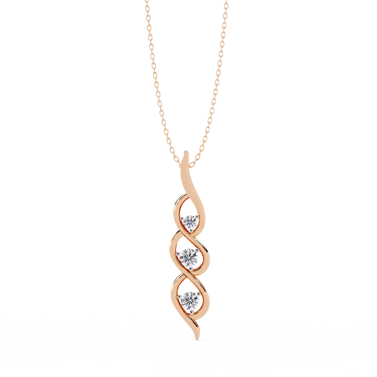 Rose Gold Helix Trio Twist Diamond Necklace