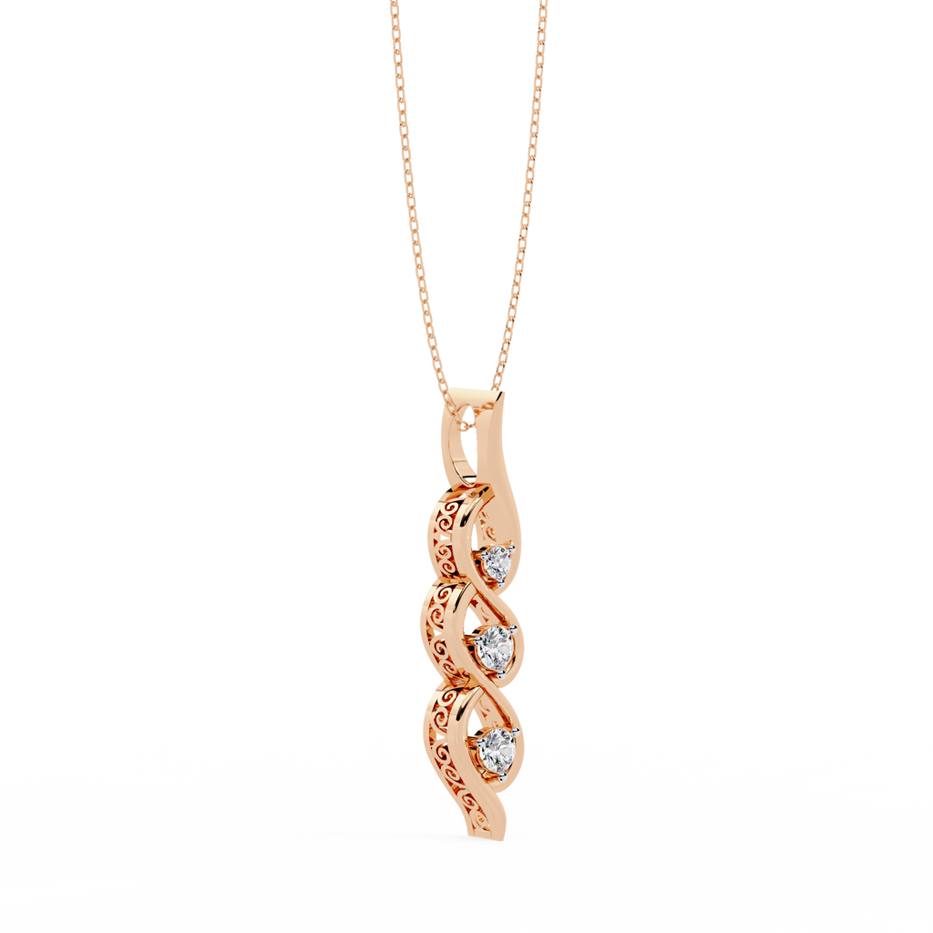 Rose Gold Helix Trio Twist Diamond Necklace