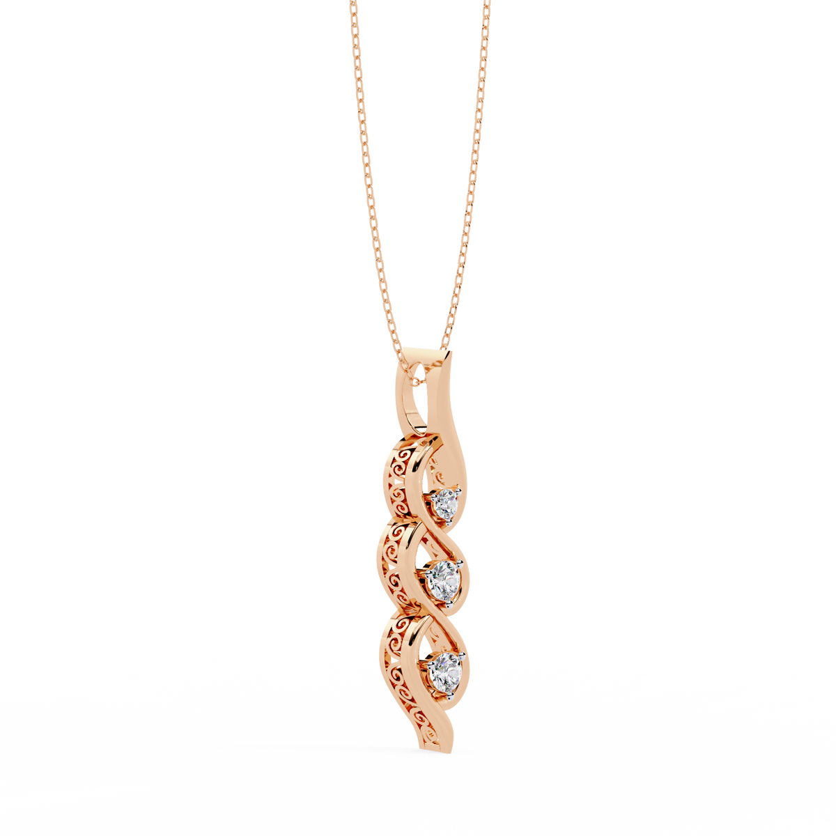Rose Gold Helix Trio Twist Diamond Necklace