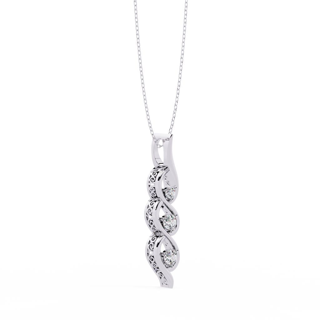 White Gold Three-Stone Twist Diamond Pendant Necklace