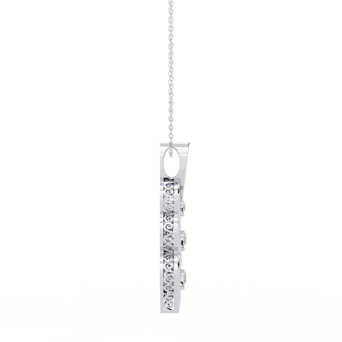 White Gold Three-Stone Twist Diamond Pendant Necklace