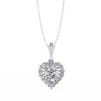 White Gold Heart Halo Diamond Pendant Necklace