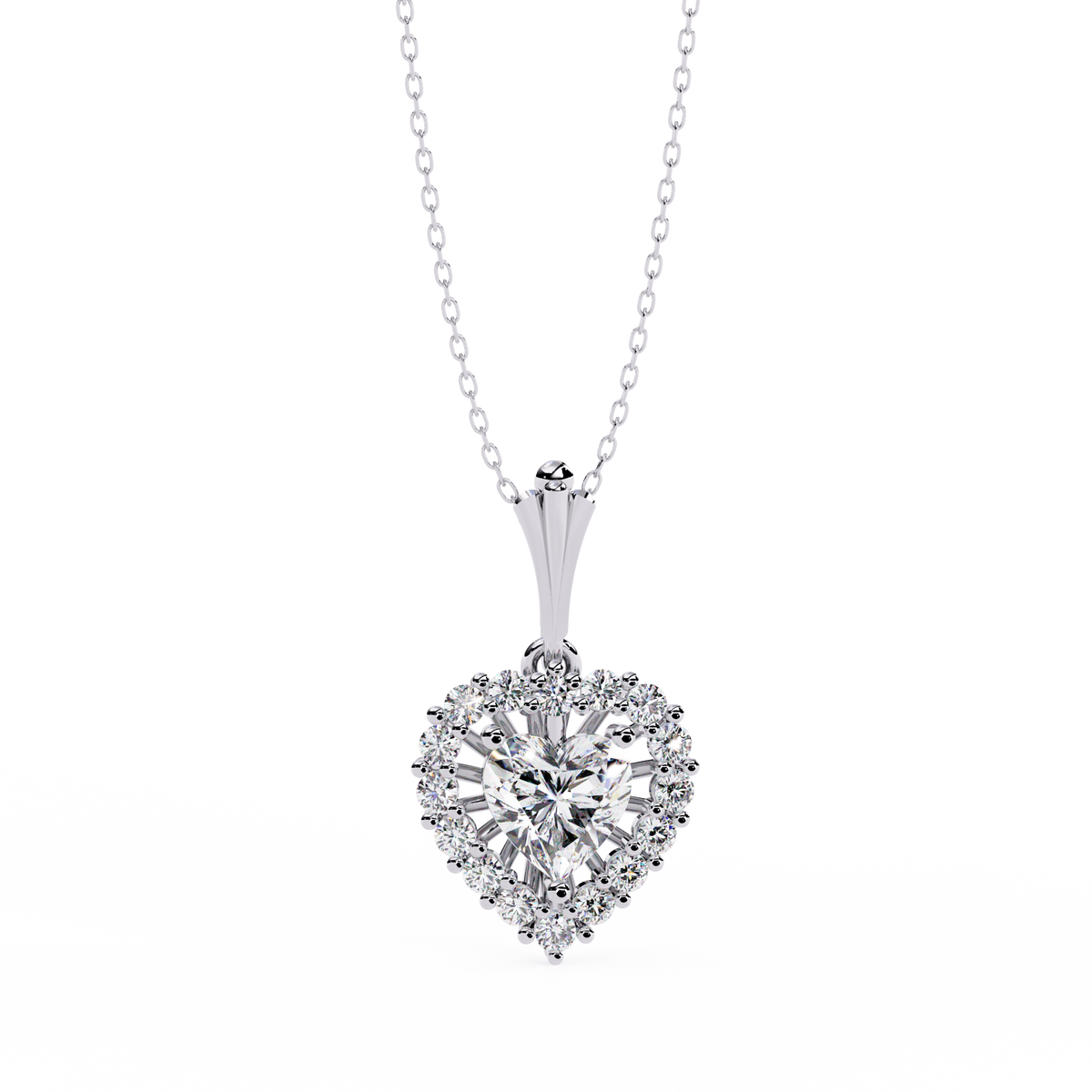 White Gold Heart Halo Diamond Pendant Necklace