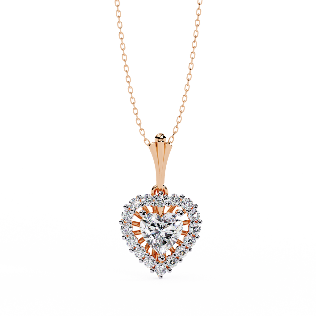 Rose Gold Amora Heart Halo Diamond Necklace