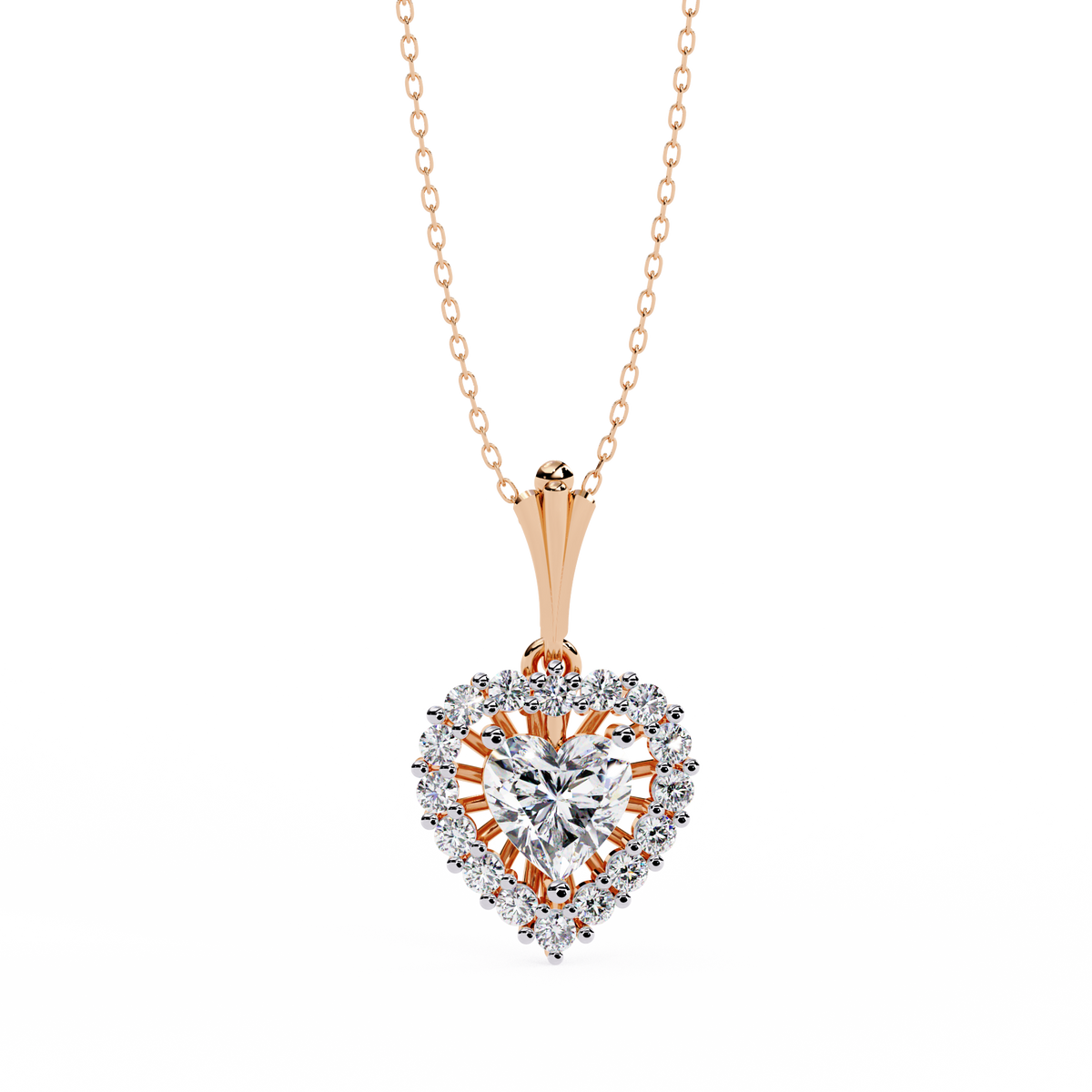 Rose Gold Amora Heart Halo Diamond Necklace
