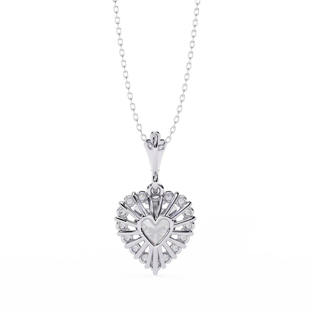 White Gold Heart Halo Diamond Pendant Necklace