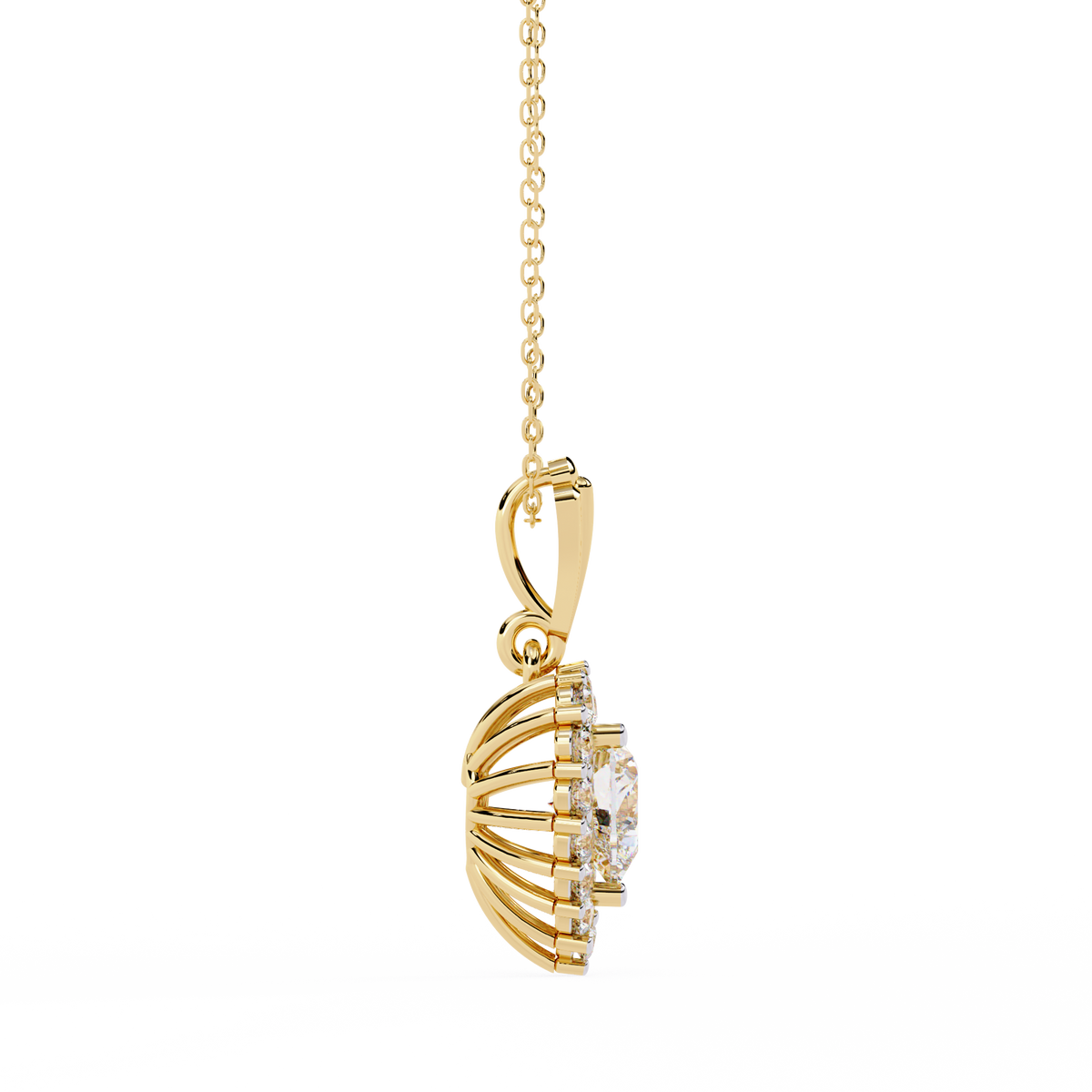 Yellow Gold Amora Heart Halo Diamond Pendant Necklace