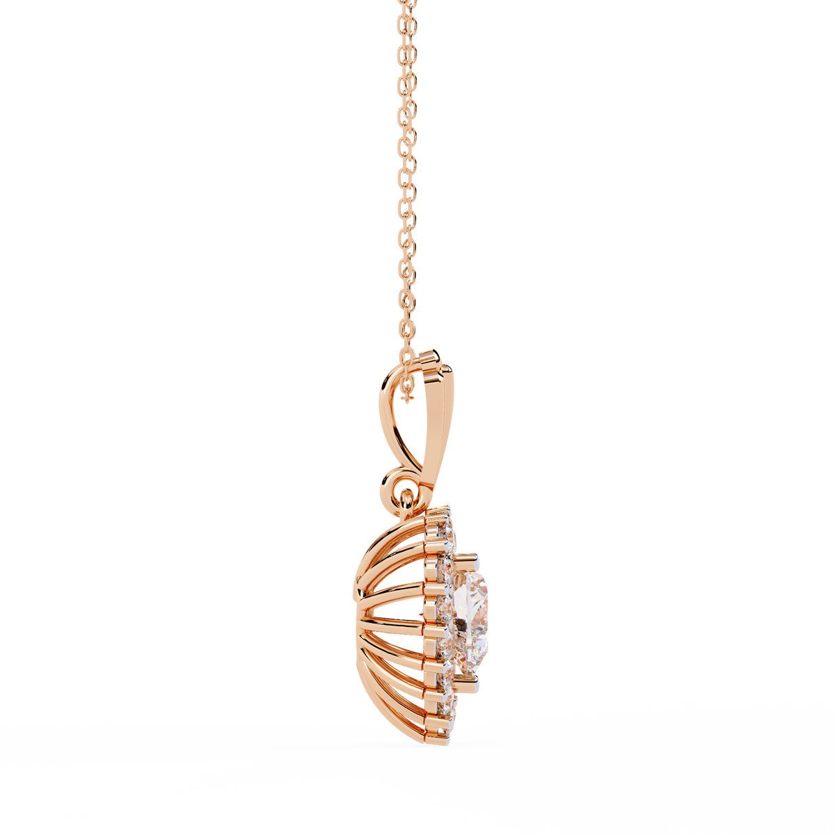 Rose Gold Amora Heart Halo Diamond Necklace