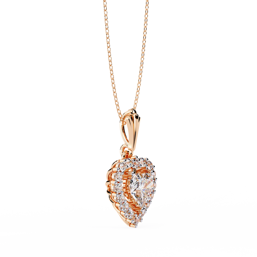 Rose Gold Amora Heart Halo Diamond Necklace