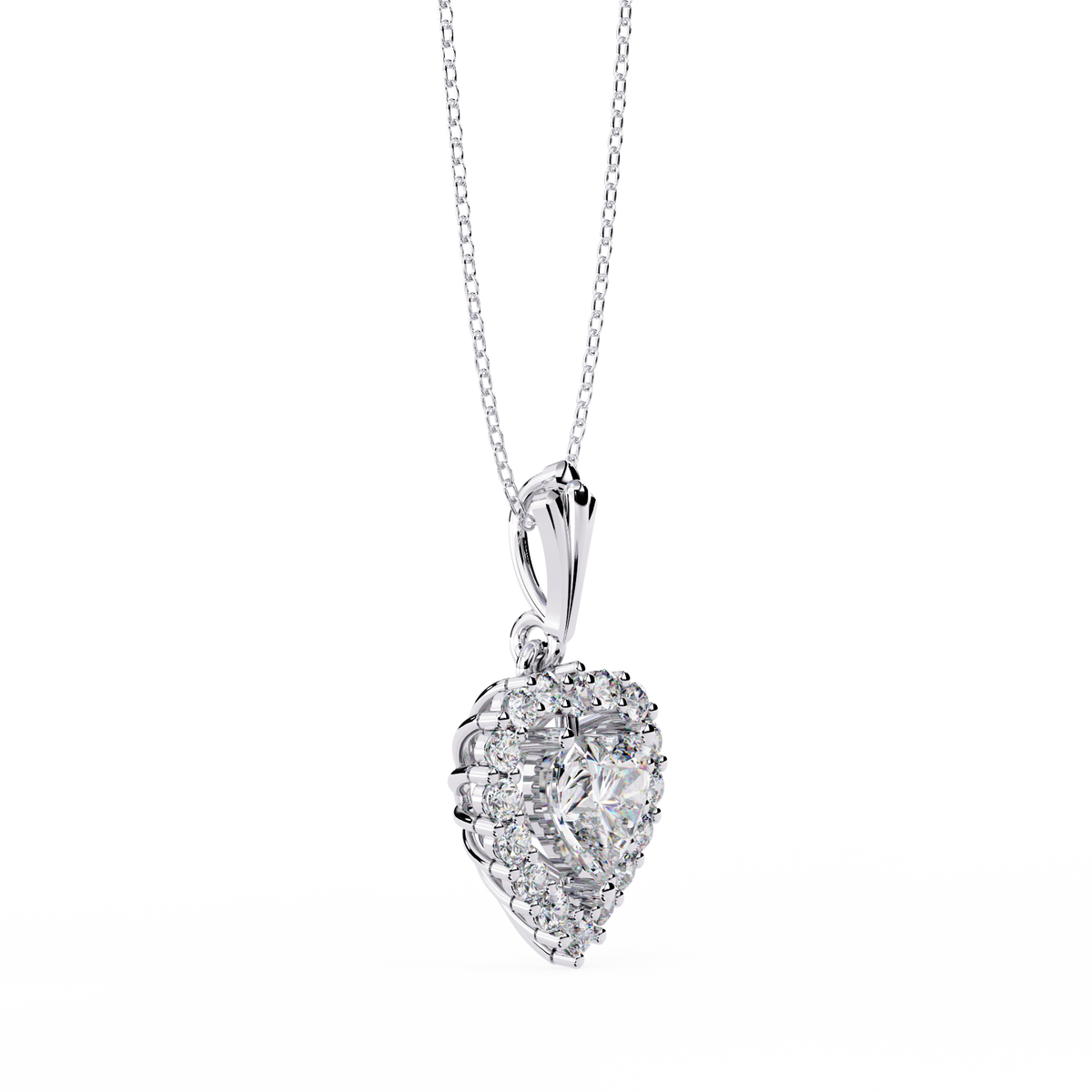 White Gold Heart Halo Diamond Pendant Necklace