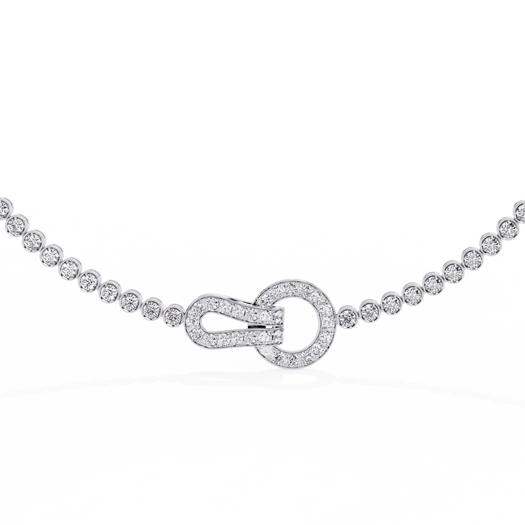 White Gold Pavé Buckle Diamond Tennis Necklace