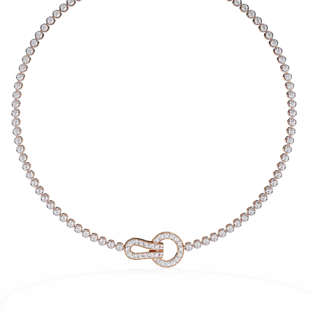 Rose Gold Infinity Loop Bezel Tennis Diamond Necklace