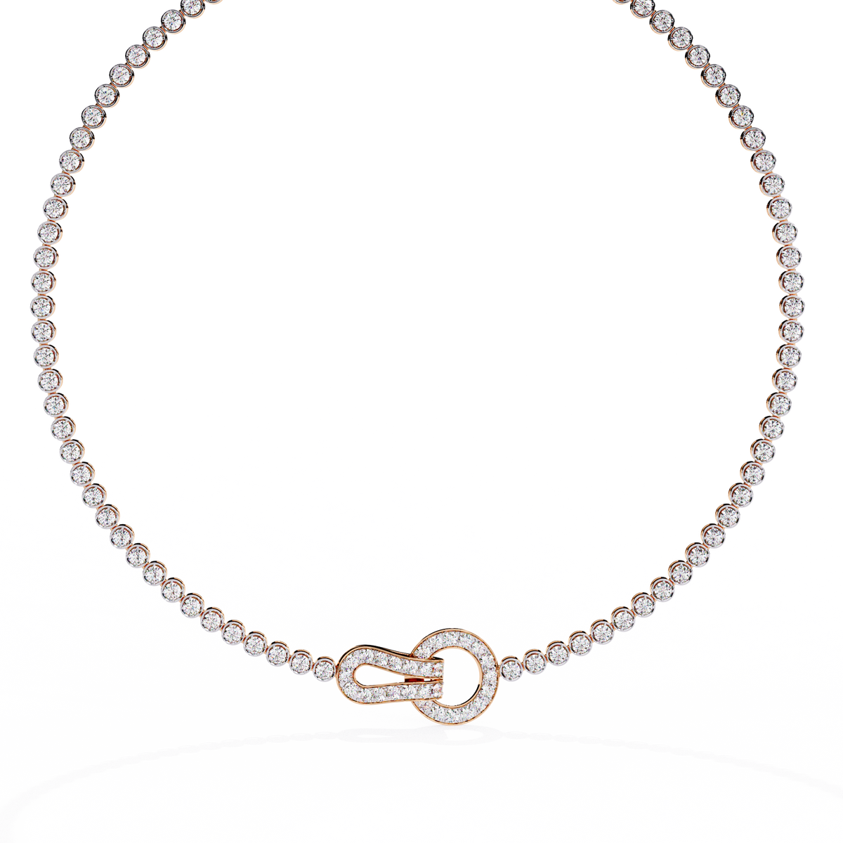 Rose Gold Infinity Loop Bezel Tennis Diamond Necklace