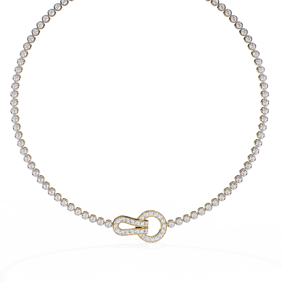 Yellow Gold Infinity Loop Bezel Tennis Diamond Necklace