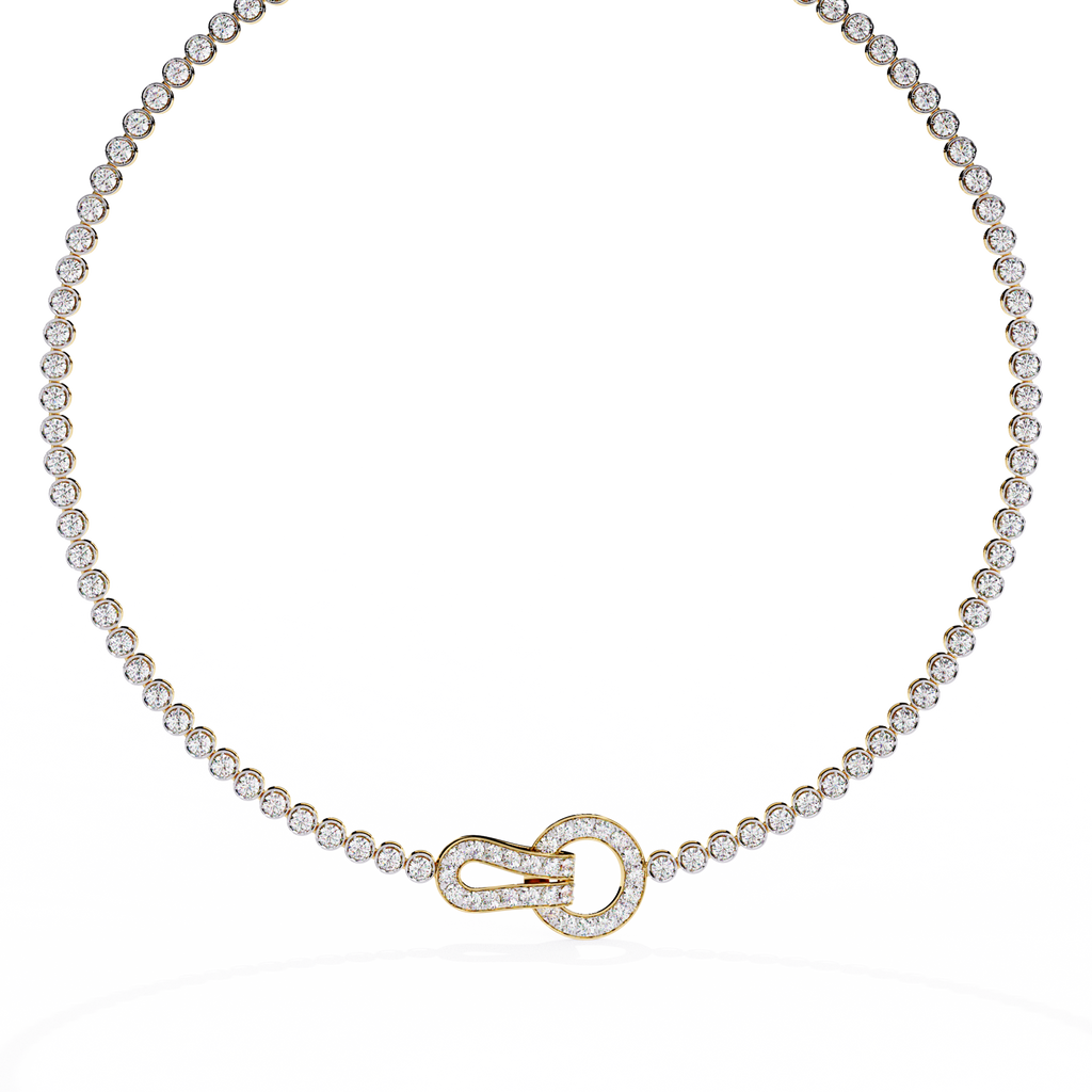 Yellow Gold Infinity Loop Bezel Tennis Diamond Necklace