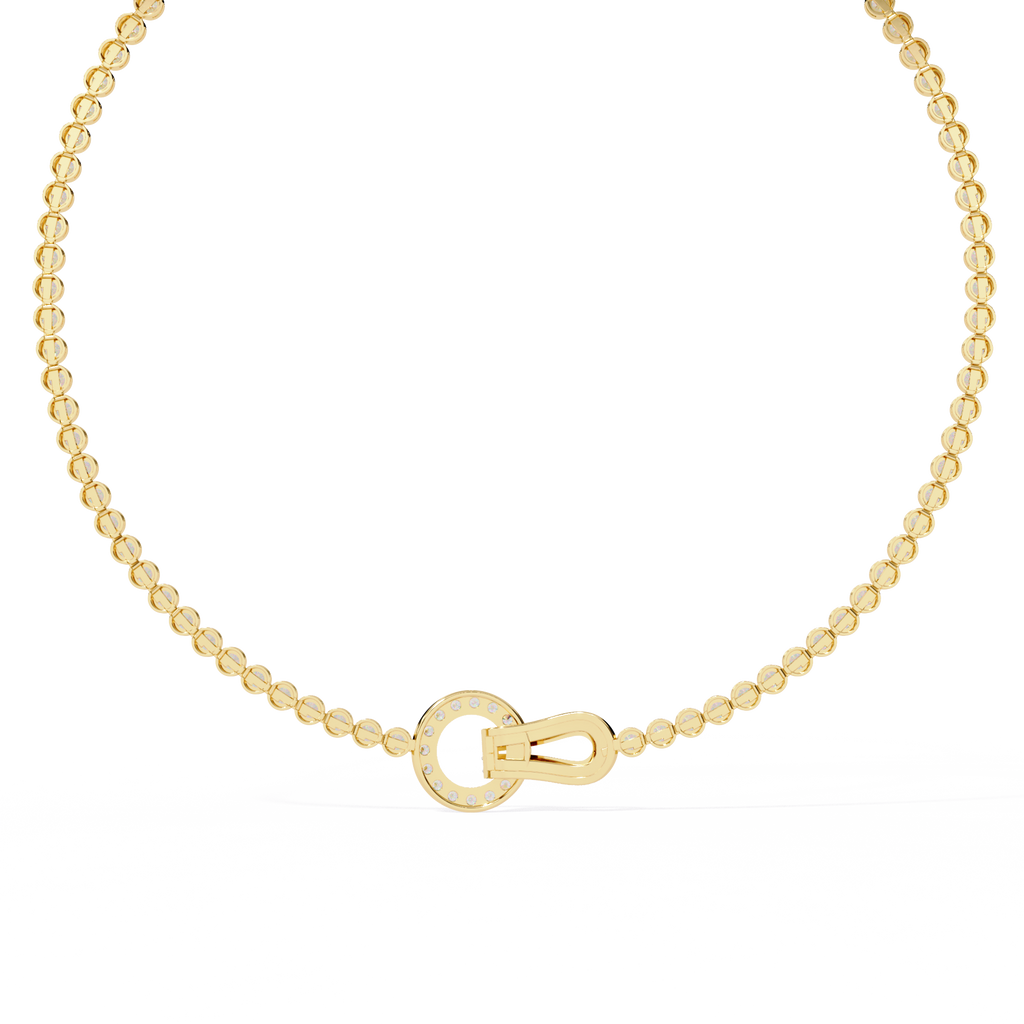 Yellow Gold Infinity Loop Bezel Tennis Diamond Necklace