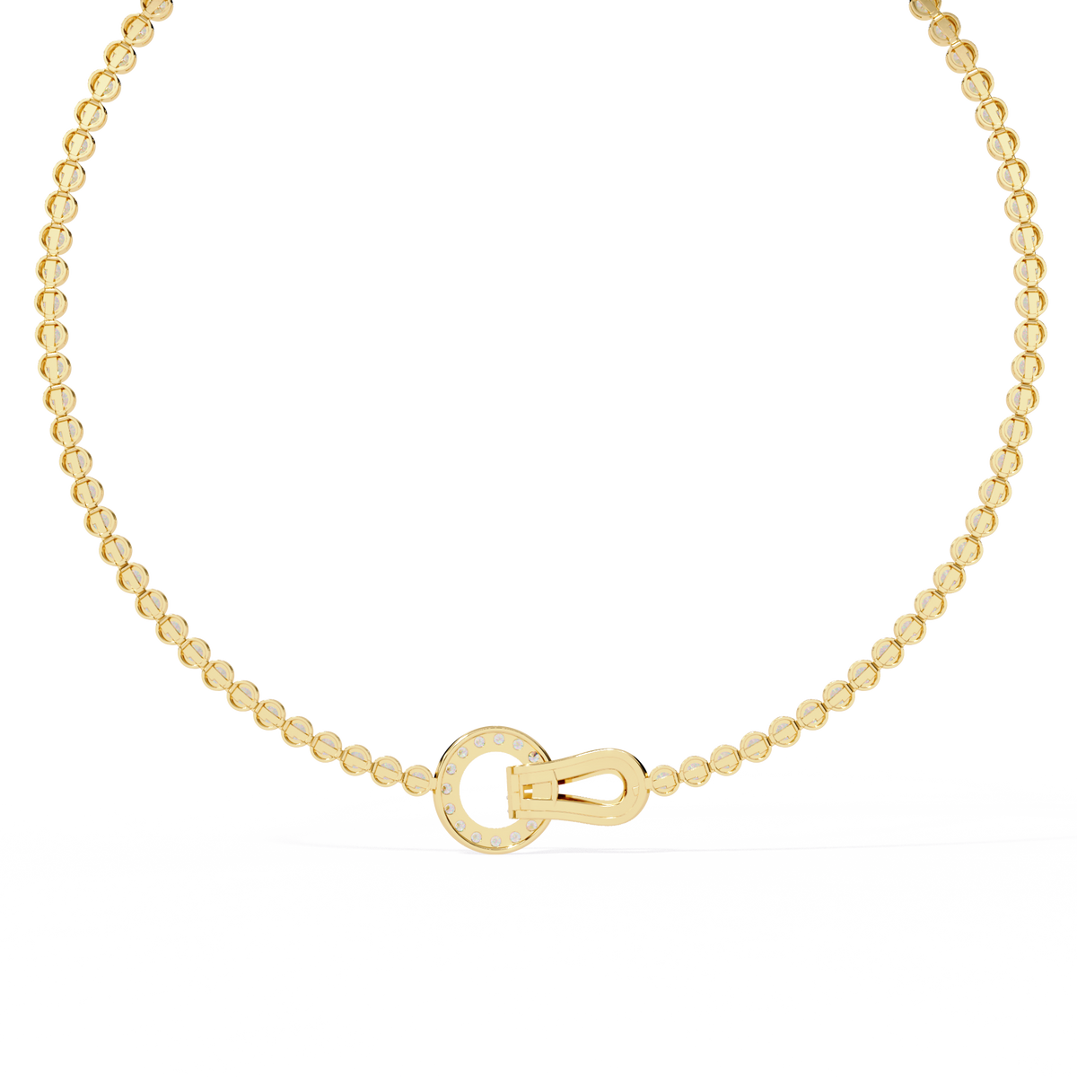 Yellow Gold Infinity Loop Bezel Tennis Diamond Necklace