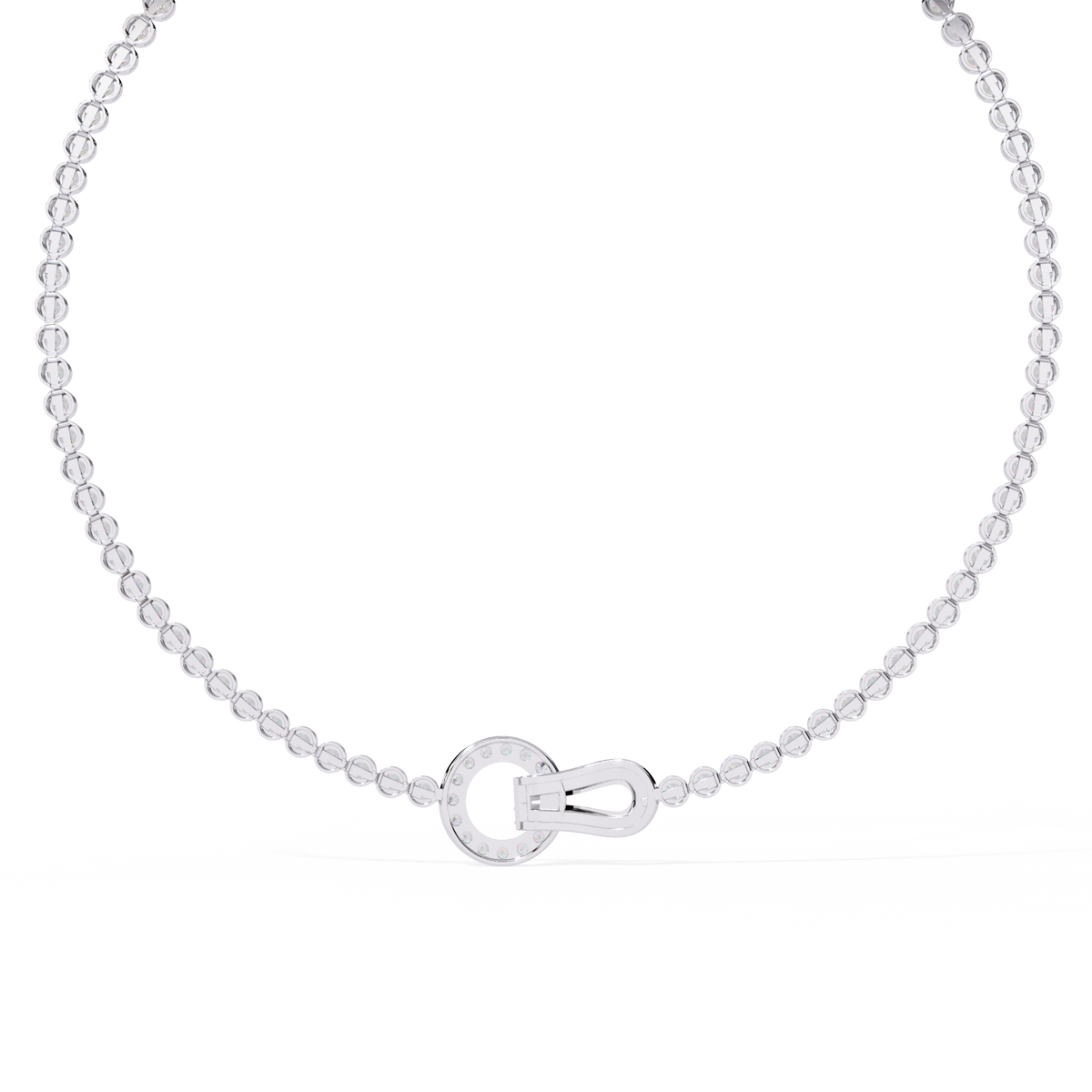 White Gold Pavé Buckle Diamond Tennis Necklace