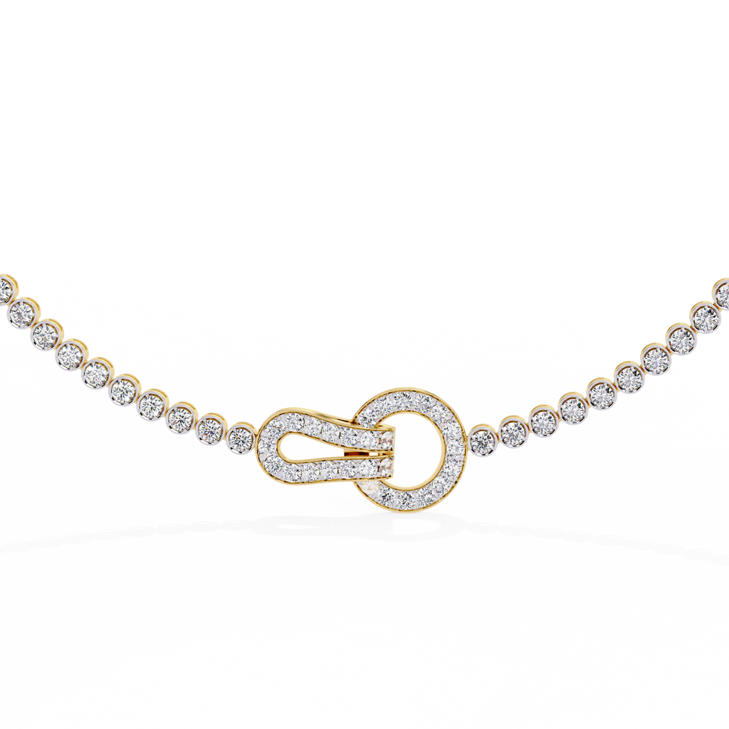 Yellow Gold Infinity Loop Bezel Tennis Diamond Necklace