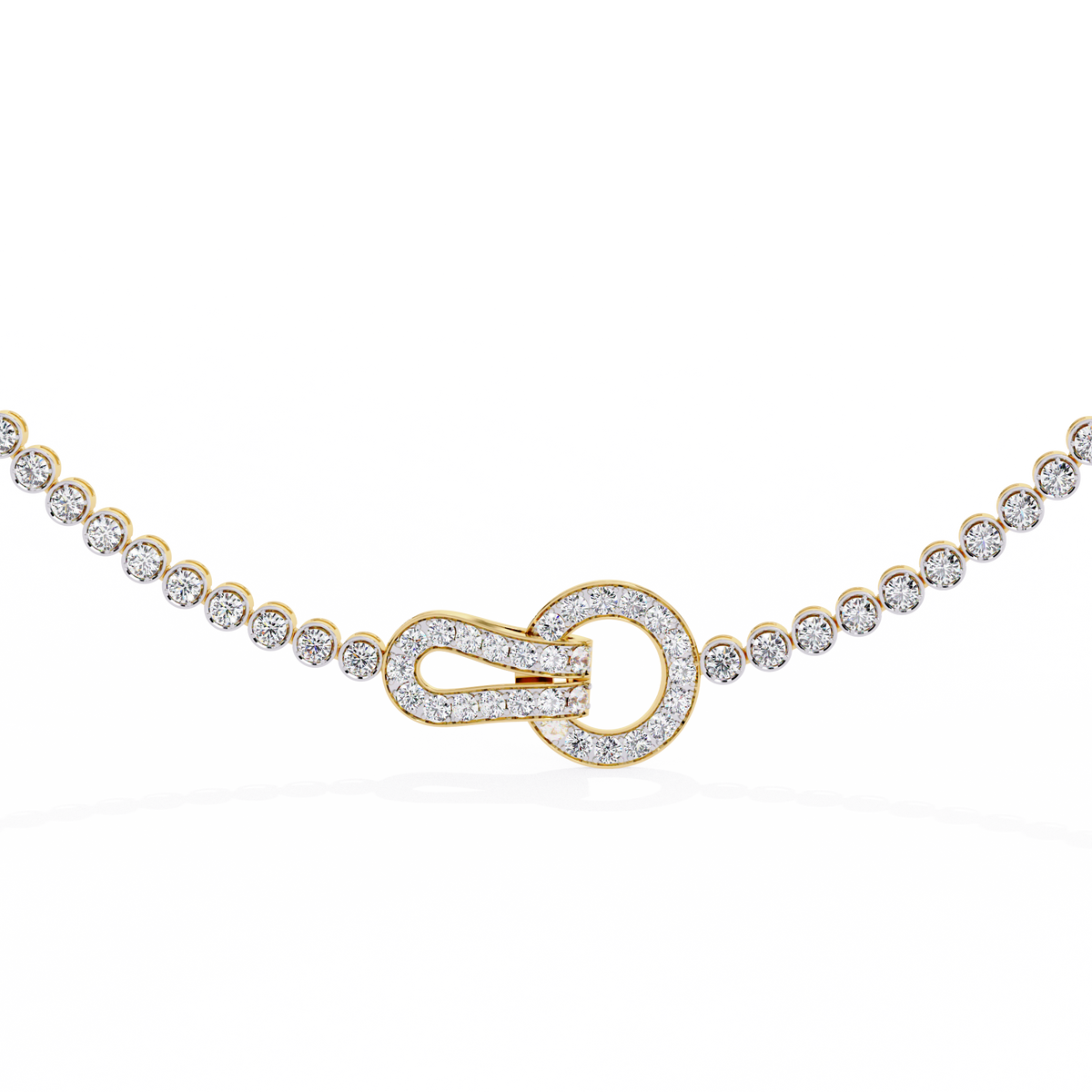 Yellow Gold Infinity Loop Bezel Tennis Diamond Necklace