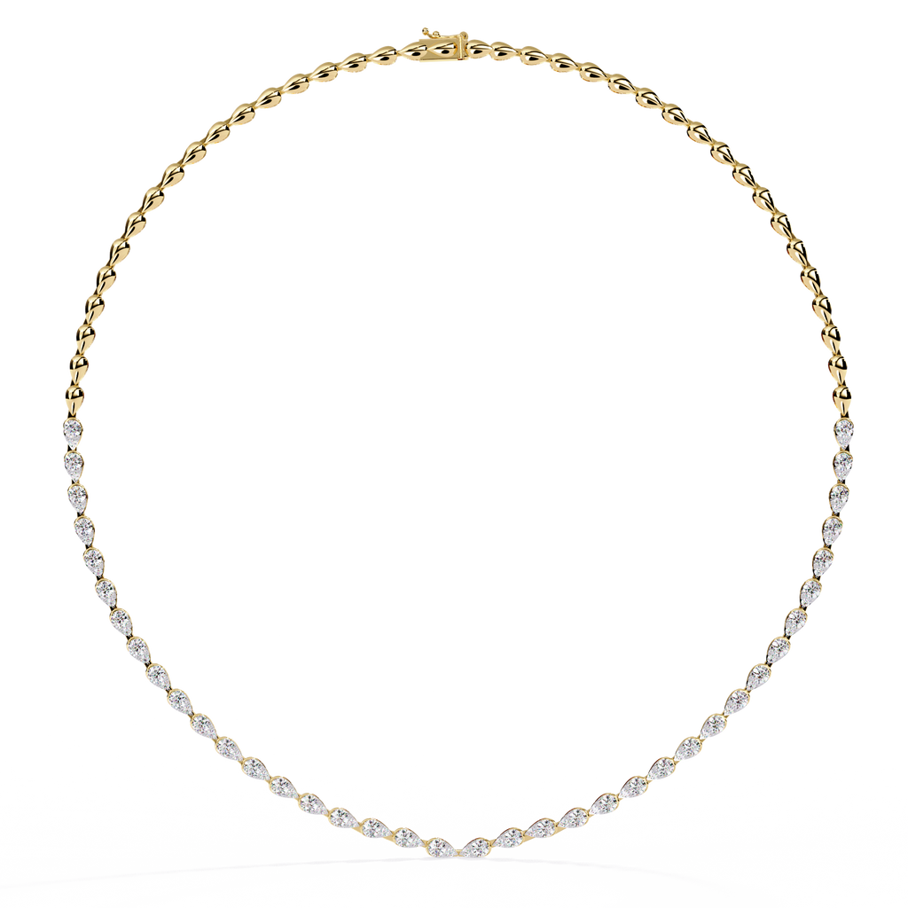 Yellow Gold Lumière Alternating Pear & Round Diamond Tennis Necklace