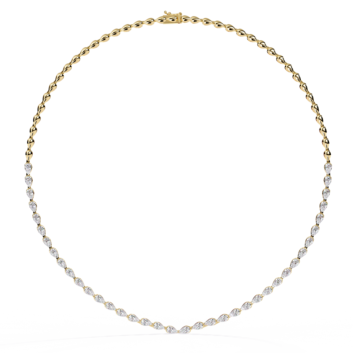 Yellow Gold Lumière Alternating Pear & Round Diamond Tennis Necklace