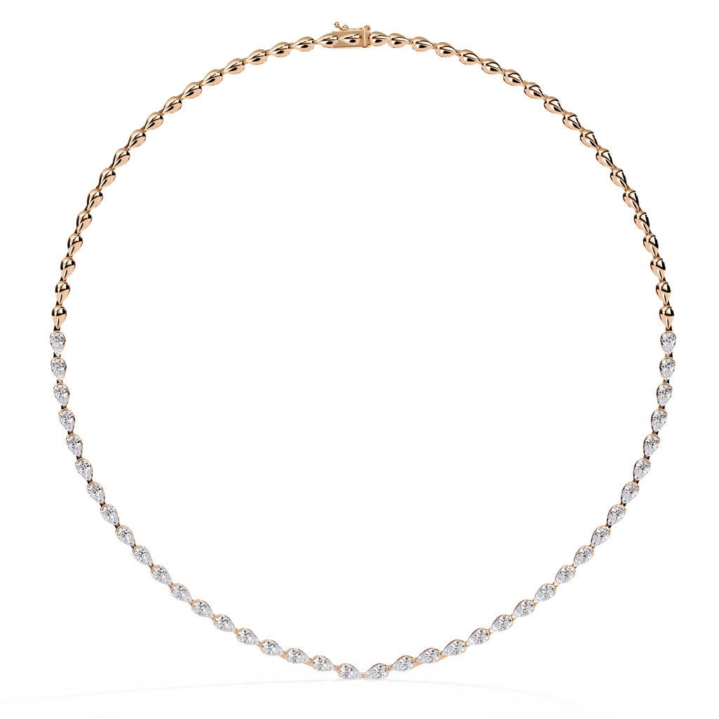 Rose Gold Lumière Alternating Pear & Round Diamond Tennis Necklace