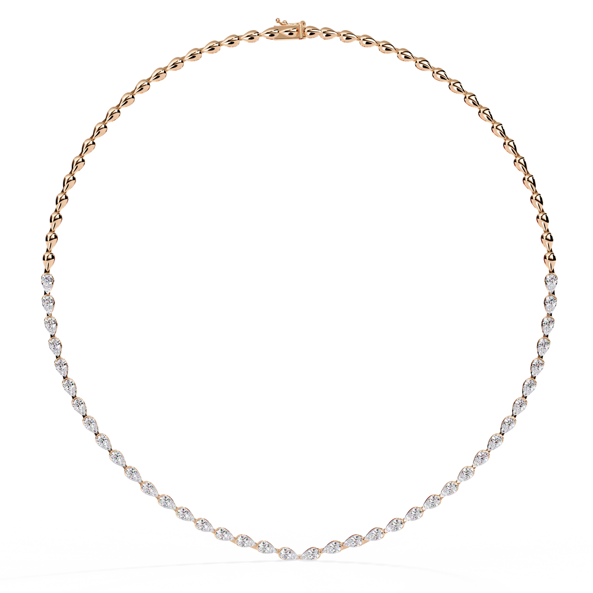 Rose Gold Lumière Alternating Pear & Round Diamond Tennis Necklace