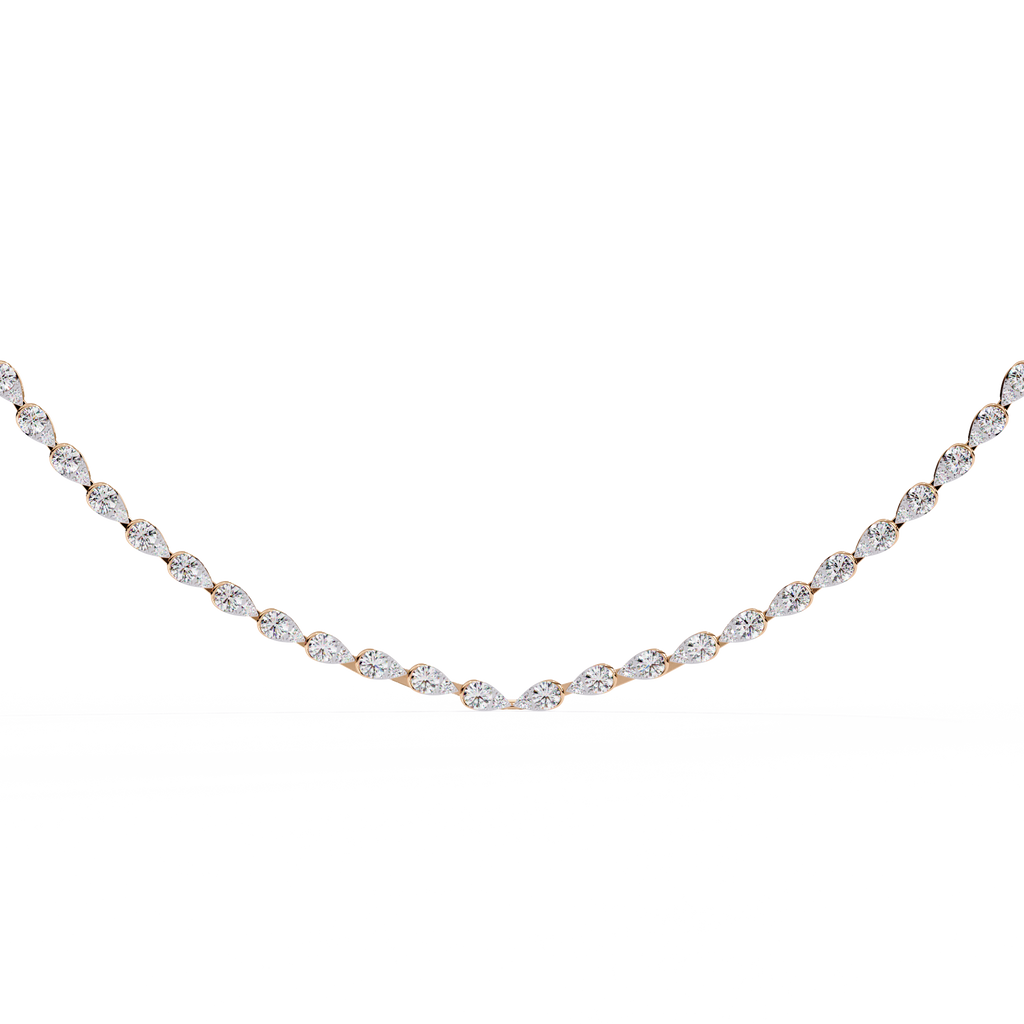 Rose Gold Lumière Alternating Pear & Round Diamond Tennis Necklace