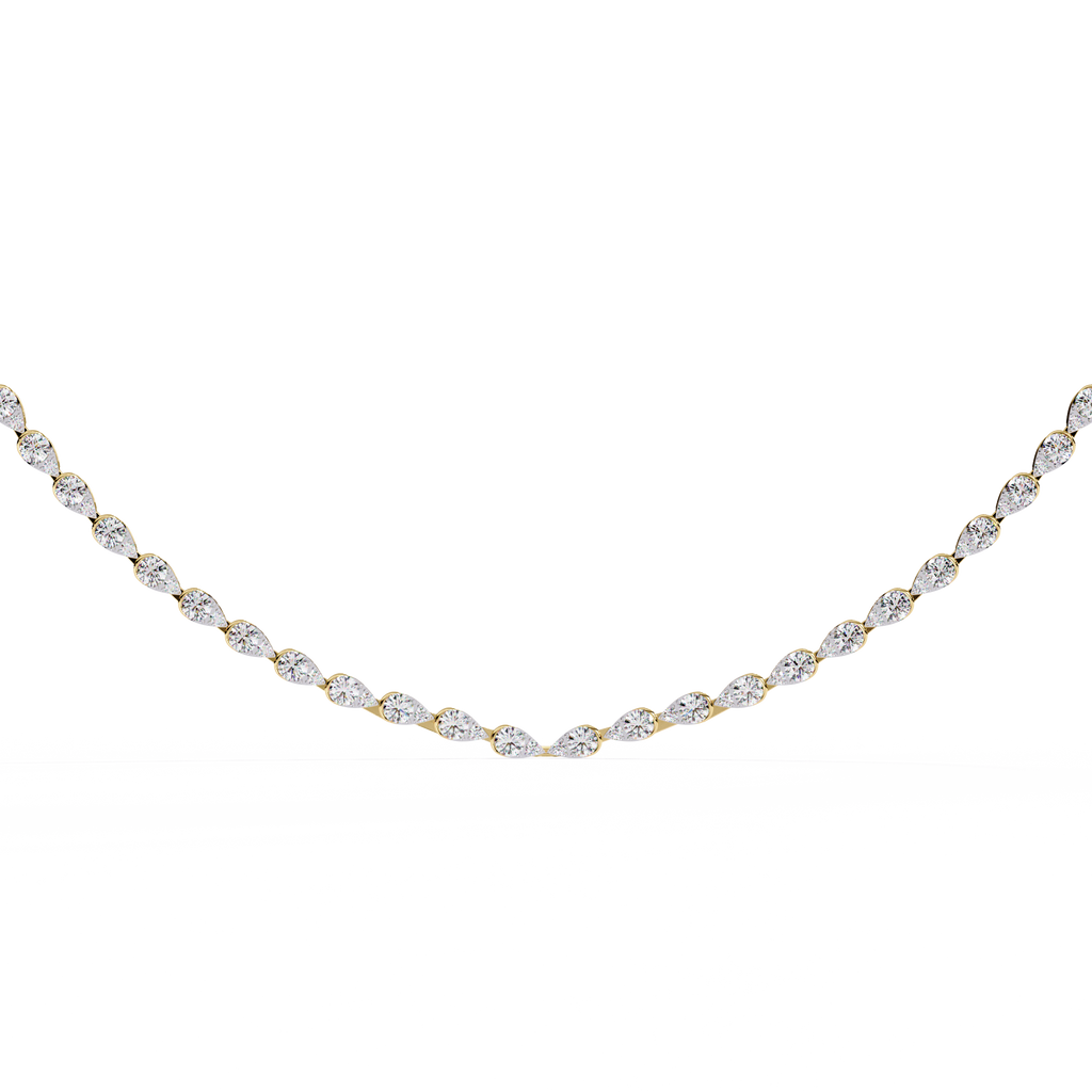 Yellow Gold Lumière Alternating Pear & Round Diamond Tennis Necklace