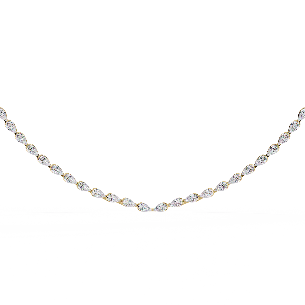 Yellow Gold Lumière Alternating Pear & Round Diamond Tennis Necklace