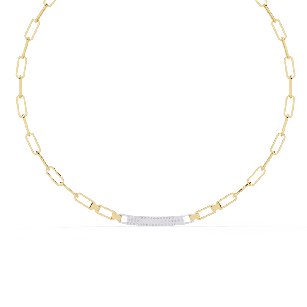Yellow Gold Luxe ID Bar Paperclip Diamond Chain Necklace