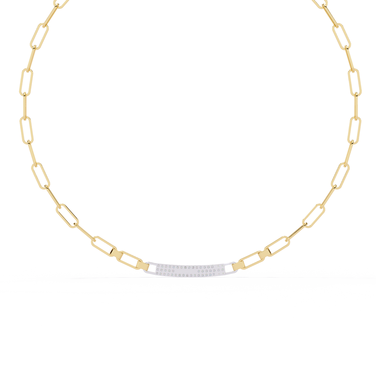 Yellow Gold Luxe ID Bar Paperclip Diamond Chain Necklace