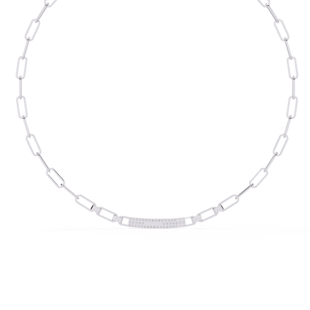 White Gold Pavé ID Bar Paperclip Chain Necklace