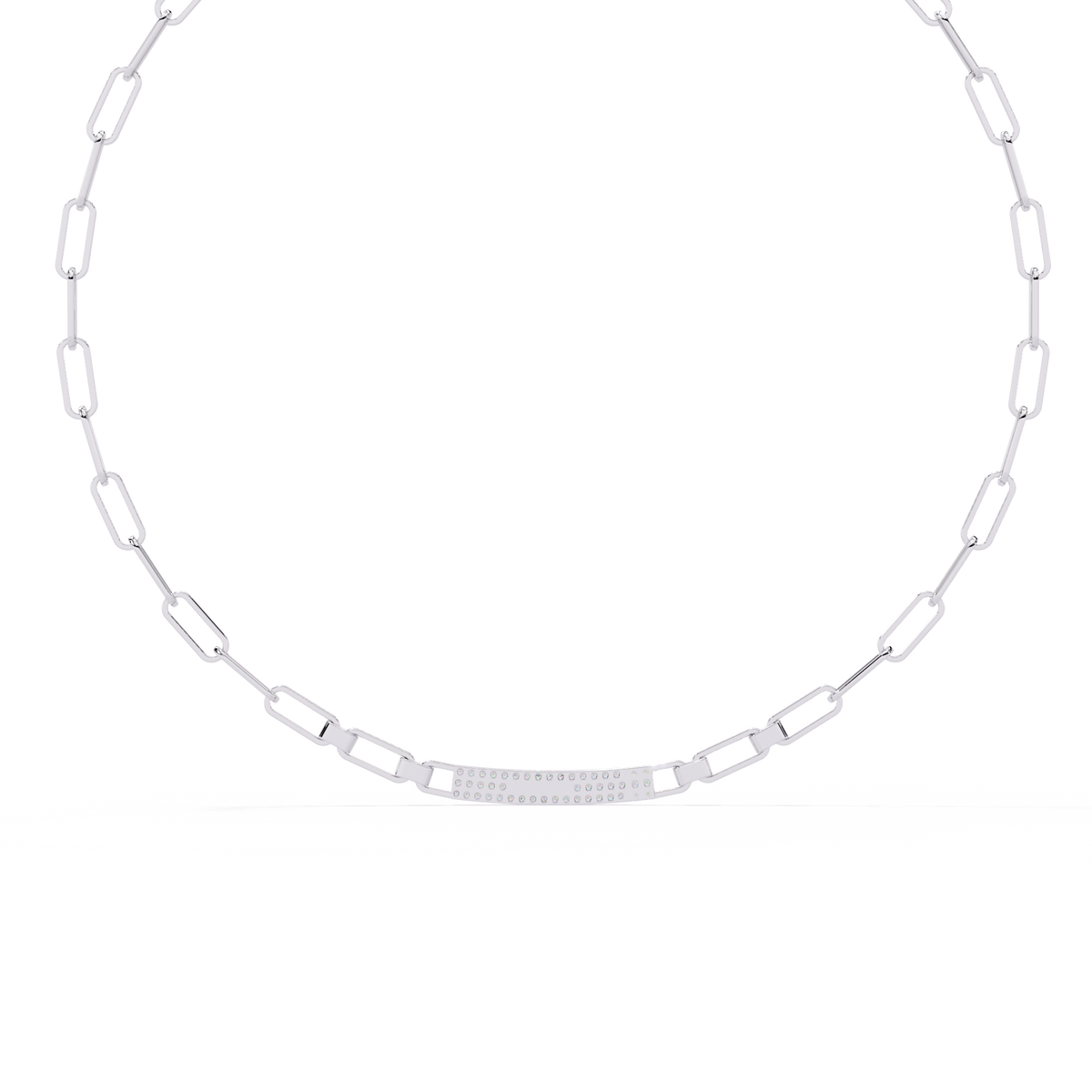 White Gold Pavé ID Bar Paperclip Chain Necklace