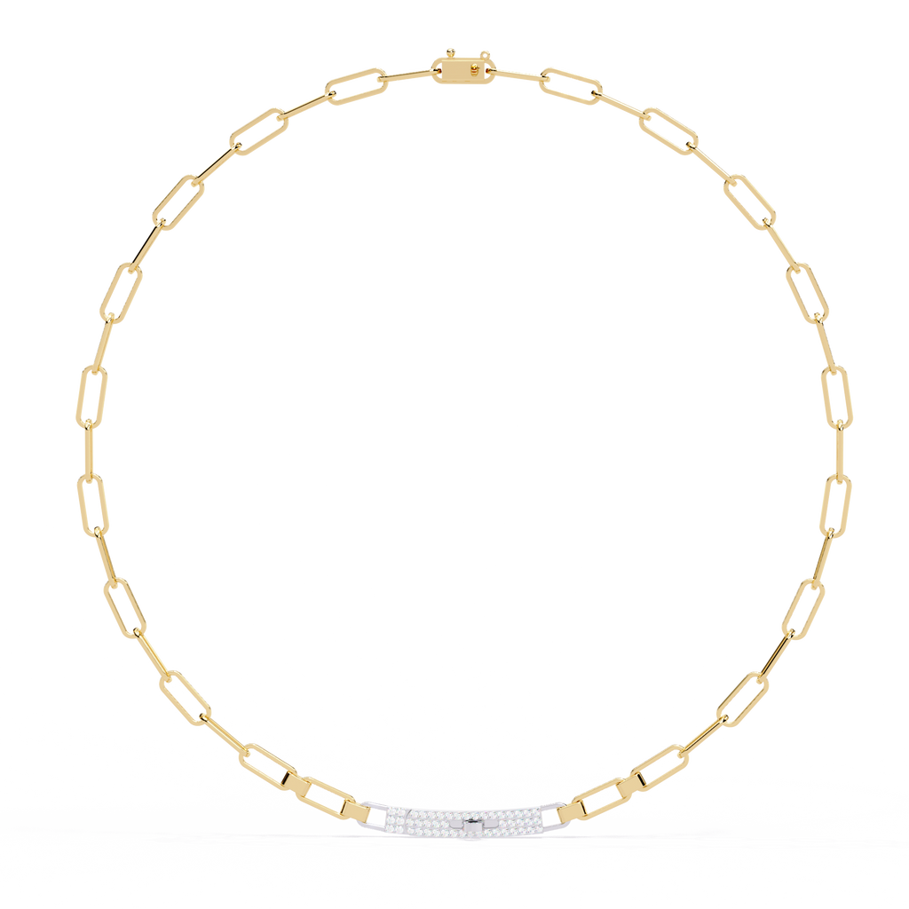 Yellow Gold Luxe ID Bar Paperclip Diamond Chain Necklace