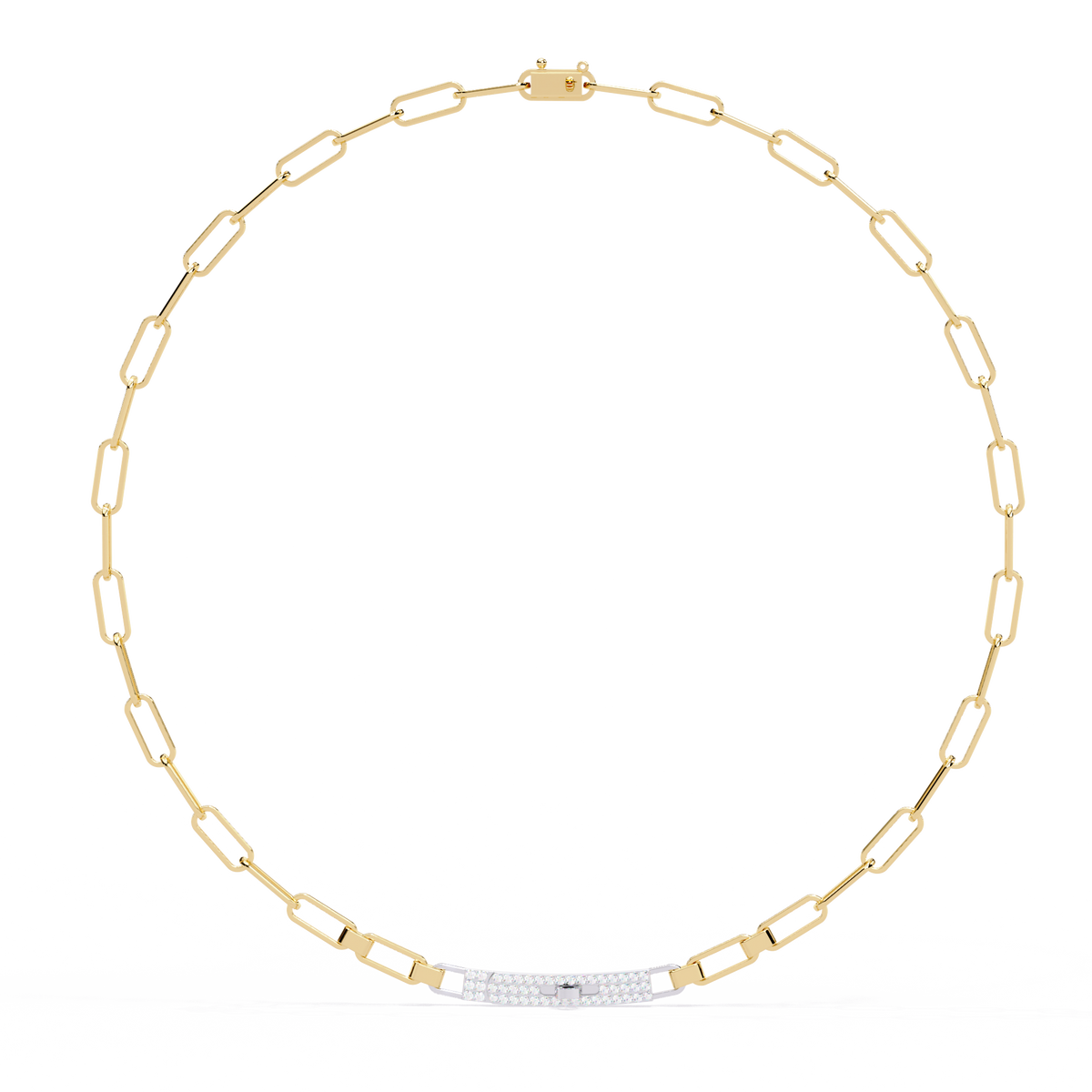 Yellow Gold Luxe ID Bar Paperclip Diamond Chain Necklace