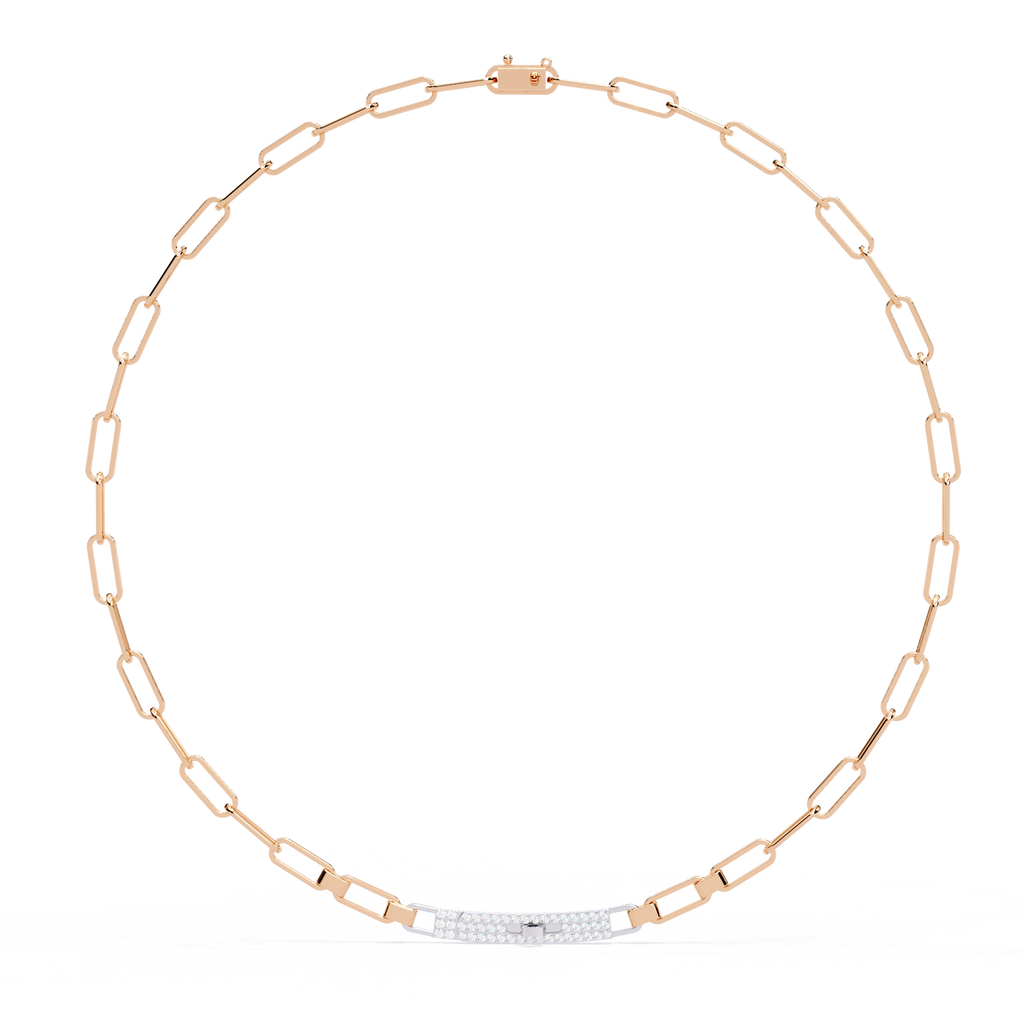 Rose Gold Luxe ID Bar Paperclip Diamond Chain Necklace