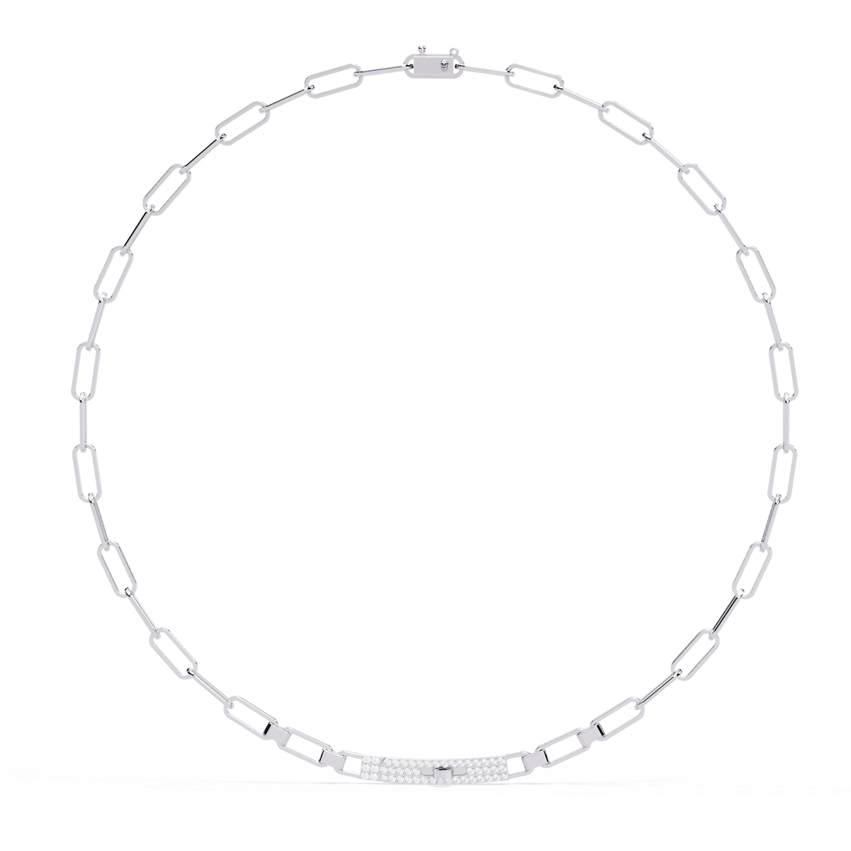 White Gold Pavé ID Bar Paperclip Chain Necklace