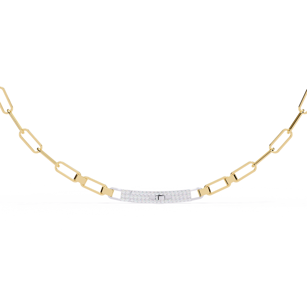 Yellow Gold Luxe ID Bar Paperclip Diamond Chain Necklace